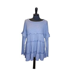 Perfect Peach Top Tiered Trapeze Ruffle A Line Ribbed Size XL Blue